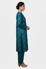 Peach Embroidery Firozi 2PC