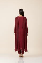 Maroon Karandi Pleated 3-Piece Suit