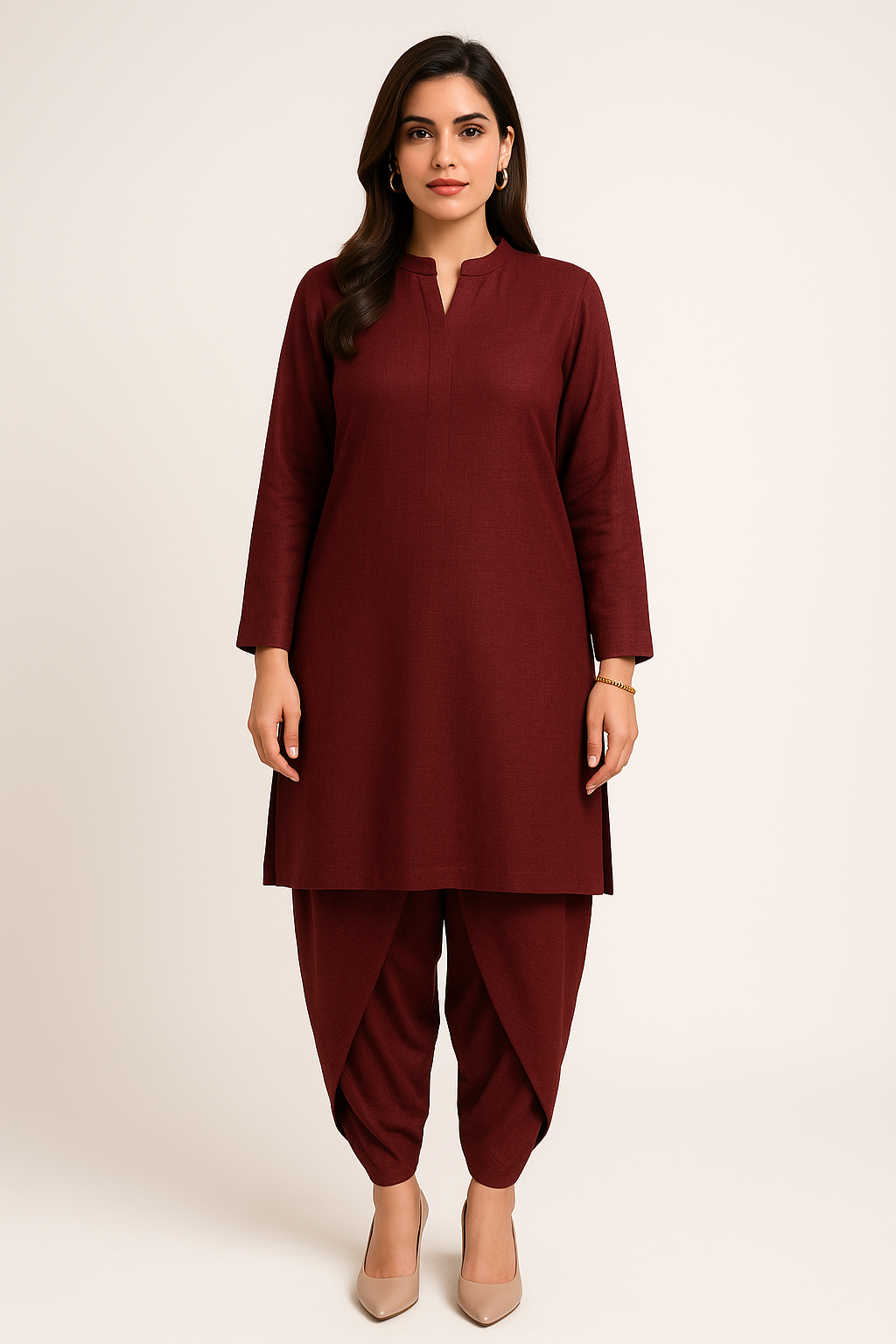 Slub Khaddar 2PC Plum