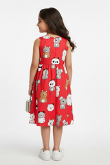 Red Cartoon Bear Print Dress
