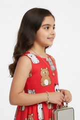 Red Cartoon Bear Print Dress