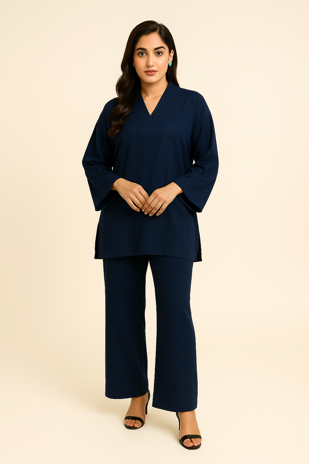 Peach Wool 2PC navy